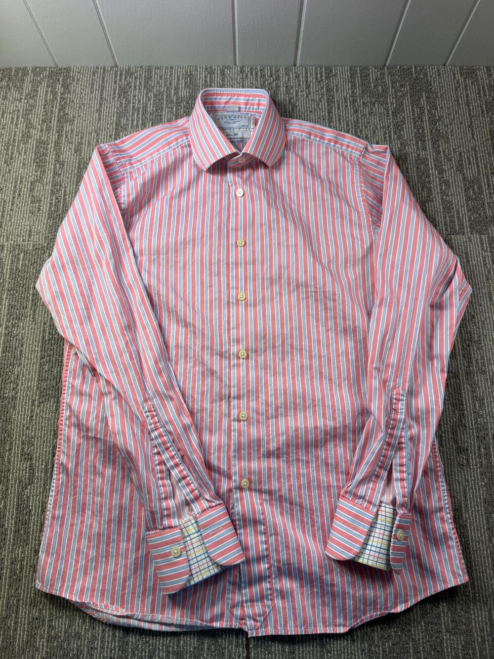 Charles Tyrwhitt Dress Shirt Mens 15.5 34/35 Pink Stripe Slim Fit LS Business